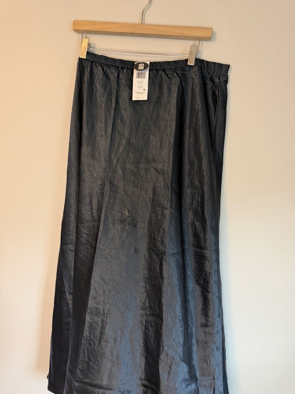 Eileen Fisher Graphite Midi Textured Satin Bias Skirt 1X NWT $258